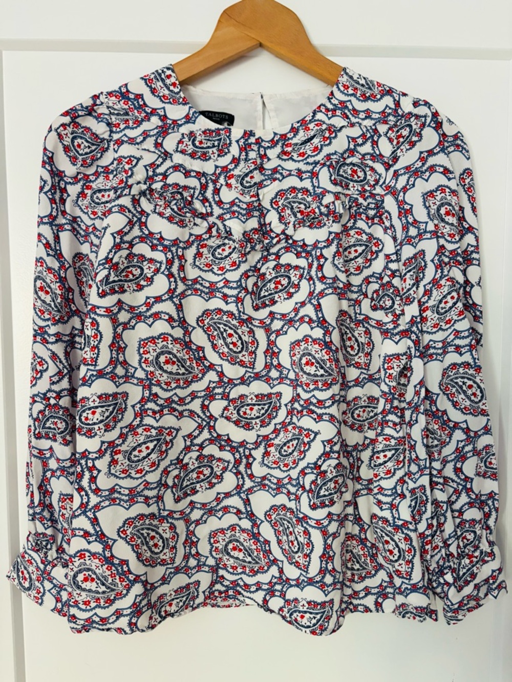 Talbots Paisley Red / White / Blue Blouse, Size Small Petite